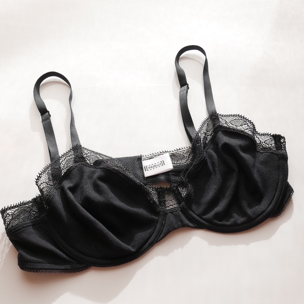 High End - Wolford Sheer Black Bra with Lace Detail Edging